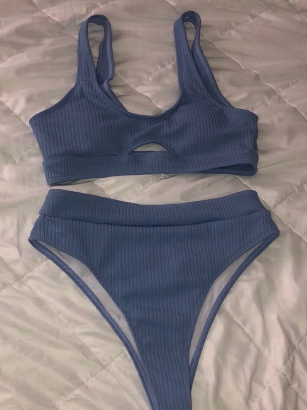 Ribbed Two-Piece Bikini Set in Slate Blue size medium